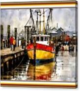 Fishing Boat Moored At A Pier - Rainy Morning L A S #1 Canvas Print