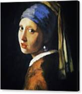 Girl With A Pearl Earring After Vermeer #1 Canvas Print