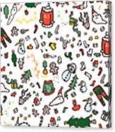 Hand Drawn Christmas Doodle Pattern - Cartoon Xmas Characters Icons Background #1 Canvas Print