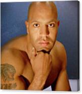 Handsome Bald Black Muscular Man Poses For A Head Shot.  #1 Canvas Print