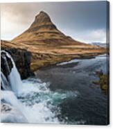 Kirkjufell Mountain And The Kirkjufellfoss Waterfall In Iceland #2 Canvas Print