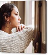 Pensive Woman In Front Of The Window #1 Canvas Print