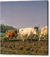 Ploughing In The Nivernais #1 Canvas Print