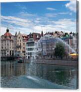 Reuss River Fountain In Old Town Lucerne Switzerland #1 Canvas Print