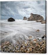 Seascape With Windy Waves During Stormy Weather On A Rocky Coast Canvas Print