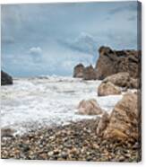 Seascapes With Windy Waves. Rock Of Aphrodite Paphos Cyprus Canvas Print