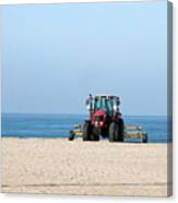 Tractor Cleaning The Sand On The Beach #1 Canvas Print