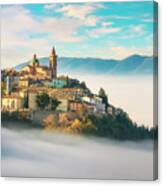 Trevi Picturesque Village In A Foggy Morning. Perugia, Umbria, I Canvas Print