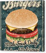 Vintage Screen Printed Burger Poster #1 Canvas Print