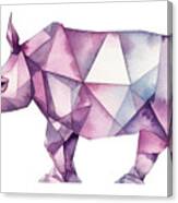 Watercolor Illustration Of Origami Rhinoceros. Purple Paper Orig #1 Canvas Print