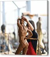 Young Female Sculptor Is Working In Her Studio #1 Canvas Print