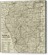 1895 Historical Railroad Map Of Illinois Sepia Map Canvas Print