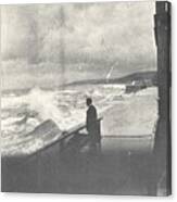 1914 Man by Ocean Surf, Antique Photograph Canvas Print