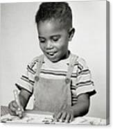 1940s 1950s Creative Smiling African-american Boy Toddler Sitting At Table Working Drawing Canvas Print