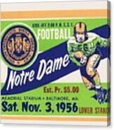 1956 Notre Dame Football Ticket Art Canvas Print