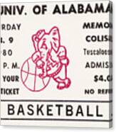 1980 Alabama Basketball Ticket Stub Art Canvas Print