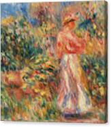 Landscape With Woman In Pink And White By Pierre-auguste Renoir Canvas Print