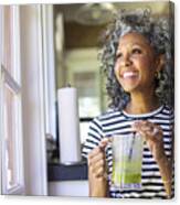 Mature Black Woman Drinking A Green Smoothie #2 Canvas Print
