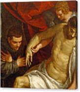 The Dead Christ Supported By An Angel And Adored By A Franciscan #2 Canvas Print