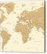 World Map Vintage Vector. Detailed Illustration Of Worldmap #2 Canvas Print