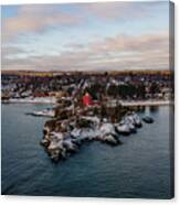 Marquette Harbor Lighthouse Along Lake Superior In Marquette Michigan In The Winter #3 Canvas Print