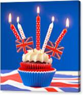 Red White And Blue Theme Cupcakes And Cake Stand With Uk Union Jack Flags #3 Canvas Print