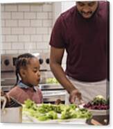 Father And Young Daughter Preparing Thanksgiving Dinner. #4 Canvas Print