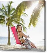 Woman Relaxing On Beach Lounger #4 Canvas Print