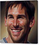 Lionel  Messi  Happy  Smiling  Oil  Painting  In  The   By Asar Studios #5 Canvas Print