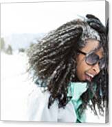 Portrait Of Young Woman In The Snow #5 Canvas Print