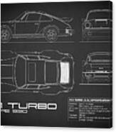 911 Turbo Blueprint - Black Canvas Print
