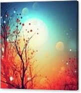 A Captivating Neon-colored Abstract Illustration Depicts A Vertical Nature Scene With Vibrant Trees. Canvas Print