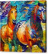 A Couple Of Horses Walking - Colorful Mosaic Canvas Print