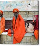 A Day In The Life Of Varanasi - Sadhus On The Ghats Of The Ganges River Canvas Print