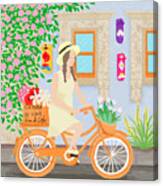 A Girl On A Bicycle Canvas Print