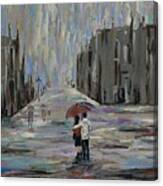 Michael Tolleson Robles Women Walking W Umbrellas in Rain Oil