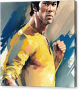 A  Painting  Of  Bruce  Lee  In  Yellow  And  Blue  By Asar Studios Canvas Print