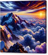 A Sunset View From A High Peak With Clouds Below The Mountaintop Canvas Print