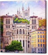 A Tale Of Two Churches Lyon France Canvas Print