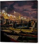 Aarti Along The Ganges In Varanasi Canvas Print