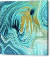 Abstract Acrylic Pour Painting Blue And Golden Canvas Print