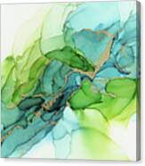 Abstract Ink Blue Gold Green Canvas Print