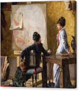 Adele De Saussure And Marie-louise Ravel, The Artist's Wife, In His Studio, 1877 Canvas Print