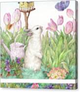 Adorable Bunny And Tulips Canvas Print