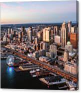 Aerial Of Seattle Waterfront Canvas Print