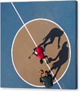 Aerial Shot Of 2 Basketball Players And Shadows Canvas Print
