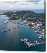 Aerial Shot Of Fishing Village At Sichang Island Is Located In The Middle Of The Gulf Of Thailand. Canvas Print