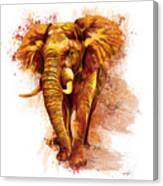 African Elephant Splatter Painting, Orange And Yellow Elephant Canvas Print