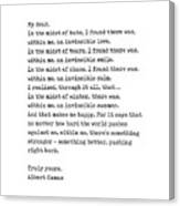 Albert Camus Quote - Invincible Summer 1 - Typewriter Print - Minimalist, Inspiring Literary Quote Canvas Print