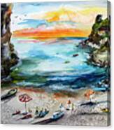 Amalfi Coast Italy The Cove 2 Watercolors And Ink Canvas Print
